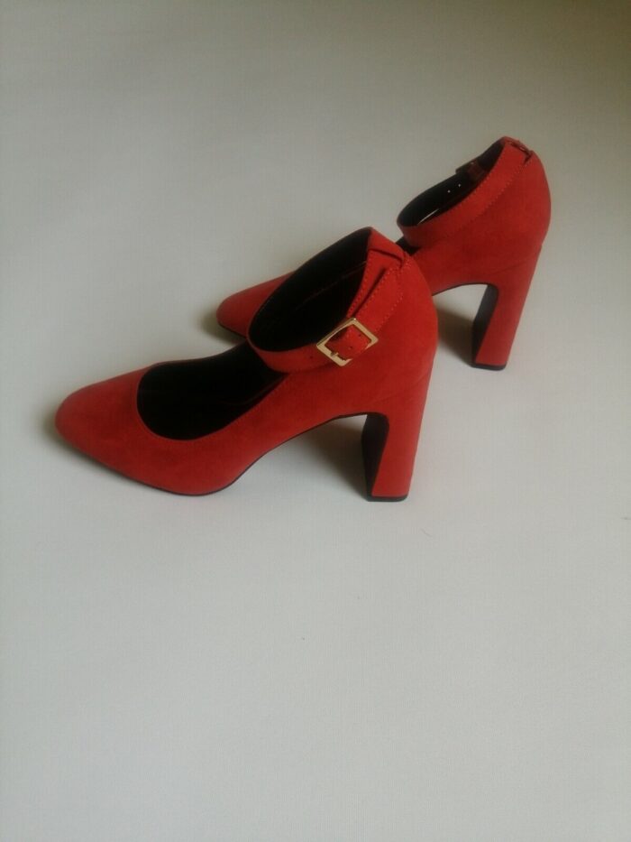 New Look Womens High Block Heel Red Suede Shoes