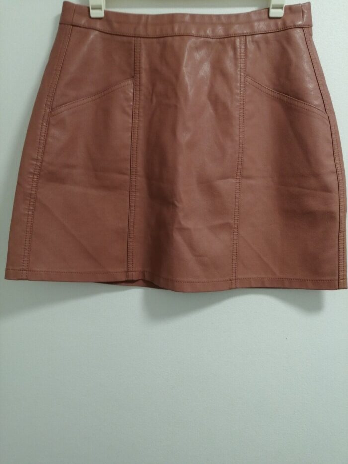 Womens New Look Brown Leather Mini Skirt Zip Up