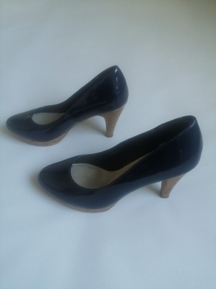 Clarks Womens Navy Blue Patent Leather High Heel Ladies Shoes Size UK 4